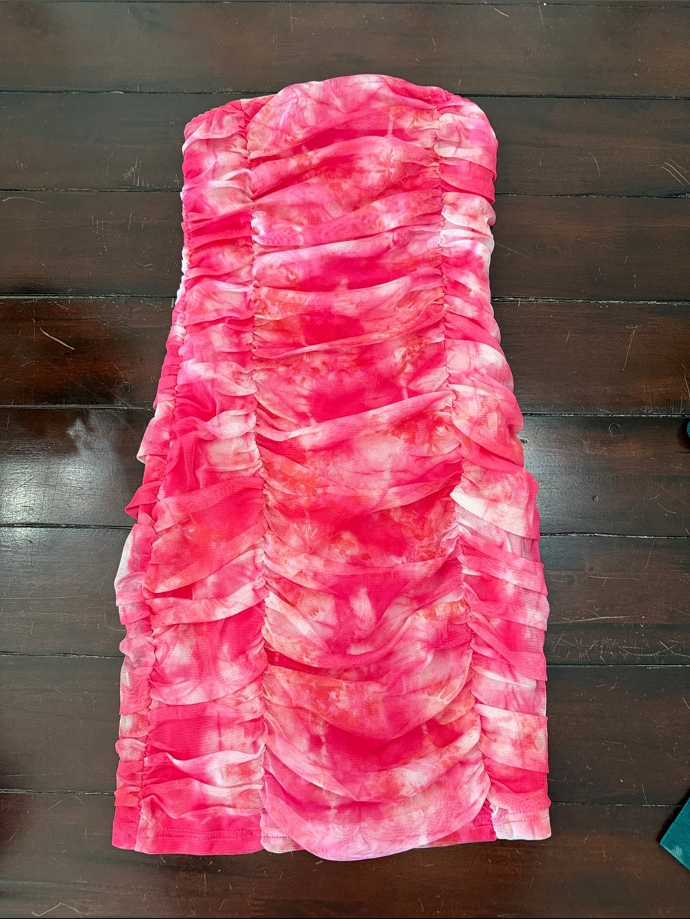 superdown Hot Pink Tie-Dye Ruffle Strapless Dress
